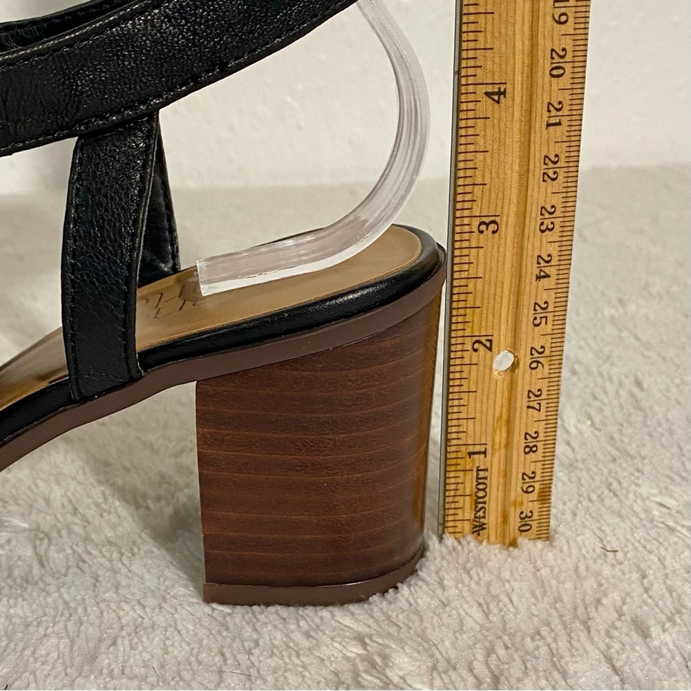 Franco Sarto Harlet Black Leather Block Heel Peep Toe Sandal Women’s Size 7.5M - Picture 8 of 10